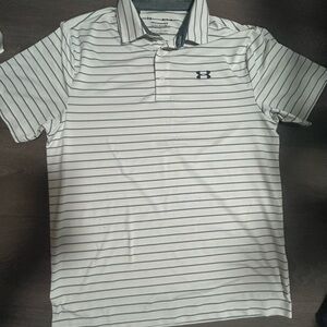 Under Armour Men's Polo Shirt - White with Black Stripes